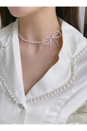 Eleganter Perlenschleifen-Choker für Damen - 2