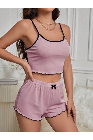 Elegantes Nachthemd aus rosafarbenem Camisole-Stoff für Damen mit Shorts - 1