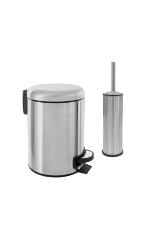 Elite Doppel-Badezimmer-Set – rostfreier 3-Liter-Mülleimer, WC-Toilettenbürste mit Anti-Finger-Schutz E120400-A - 3