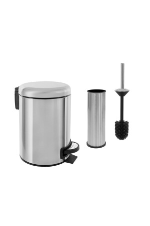 Elite Doppel-Badezimmer-Set – rostfreier 3-Liter-Mülleimer, WC-Toilettenbürste mit Anti-Finger-Schutz E120400-A - 4