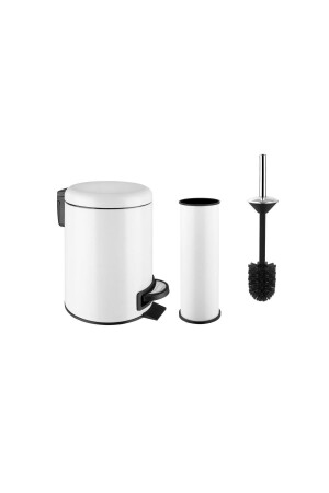 Elite Doppel-Badezimmer-Set, weiß, Edelstahl, 3 l, Mülleimer, WC, Toilettenbürste - 4