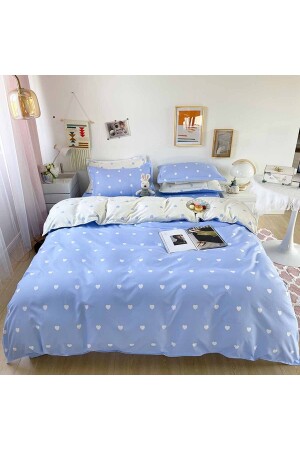 Else Double Sided Blue Hearts Cotton Satin Double Duvet Cover Set elsekalpheromv - 3