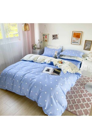 Else Double Sided Blue Hearts Cotton Satin Double Duvet Cover Set elsekalpheromv - 5