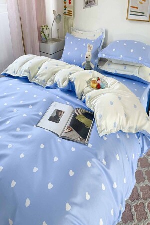 Else Double Sided Blue Hearts Cotton Satin Double Duvet Cover Set elsekalpheromv - 2