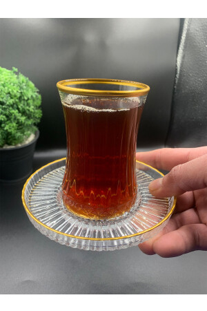 ELYSİA Yaldızlı Çay Bardağı Çay Takımı Seti 12 Parça Yaldızlı Özel Seri rvel0027 - 7