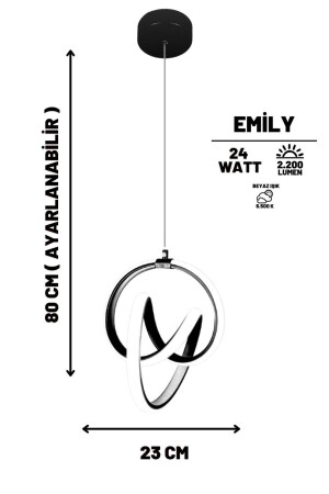 Emily Black Single Pendelleuchte Weißer LED-Kronleuchter emily-siyah-01 - 7