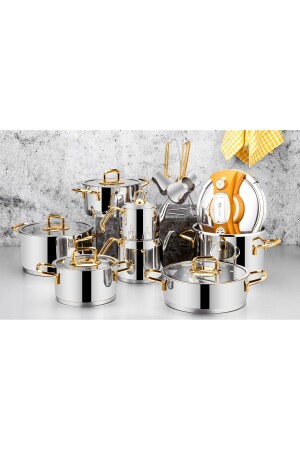 Enza 18-teiliges Kochgeschirr-Set, schlichtes Gold, Silber, Gold - 1