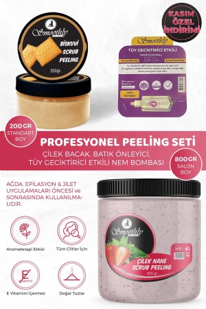 Epilasyon Ağda Sonrası Batık Peeling Çilek Nane Peeling 800ml - Bisküvi Peeling - Tüy Geciktirici ÇİLEKNANE800BİSKÜVİ200 - 3