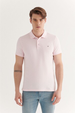 Erkek Açık Pembe %100 Pamuk Serin Tutan Regular Fit Polo Yaka T-shirt E001004 - 1