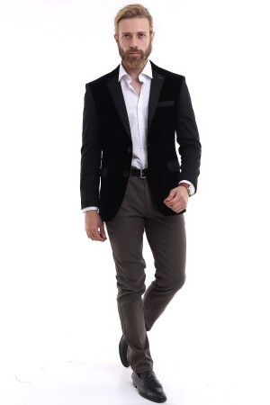 Erkek Kadife Slimfit Ceket Siyah 1535-001 - 1