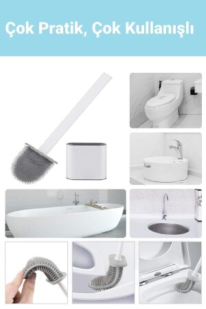 Es176 Home Weiße Toilettenbürste, Silikon-Badezimmer-Toilettenbürsten- und Halter-Set, weiß - 8