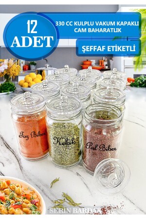 Etiketli 12 Adet Kapağı Kulplu Ve Vakumlu Baharat Takımı Bahet0002 - 4