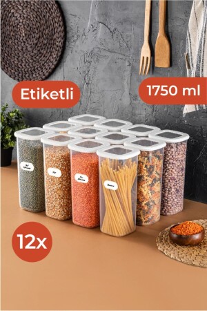 Etiketli Foly Kare Erzak Saklama Kabı Seti 12li 1,75 Büyük Boy Beyaz 12LI-175 - 2