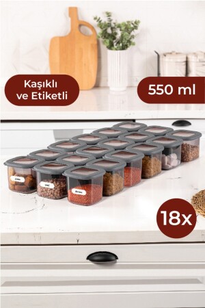 Etiketli Kaşıklı Foly Kare Erzak Saklama Kabı Seti 18li 0,55 Küçük Boy Antrasit 18LI-055 - 4