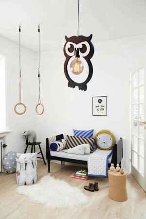 Eule Holz Kinder Baby Zimmer Kronleuchter dekorative Pendellampe Holz Luxus rustikale moderne dekorative Lampe UTMBYKŞ01 - 4