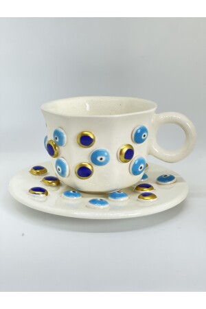 Evil Eye Bead gemusterte handgemachte türkische Kaffeetasse Evil Eye Türkisch gemischt - 5