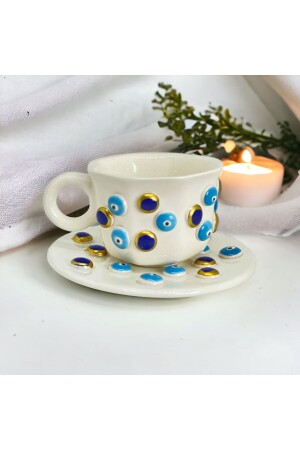 Evil Eye Bead gemusterte handgemachte türkische Kaffeetasse Evil Eye Türkisch gemischt - 2