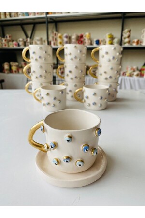 Evil Eye Perlen handgefertigte Keramik-Kaffeetasse 12121312121111111 - 3