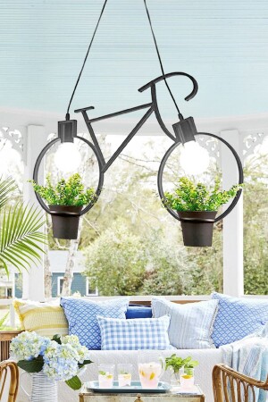 Fahrrad Blumentopf Metall Kronleuchter Dekorative Neue Trend Balkon Anhänger Lampe Blumentopf Lampe Für Cafe Hotel Camellia ATLY41 - 3