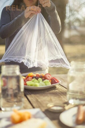 Faltbare Lebensmittelabdeckung Fliegenschutz Moskitonetz Lebensmittelabdeckung Regenschirm Mahlzeit Gemüse Obst Abdeckung rela14153white - 9