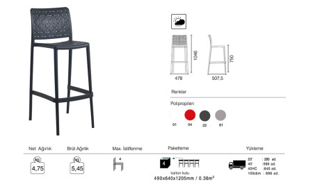 Fame - S Bar Sandalyesi 75 Cm 2 Adet - 9