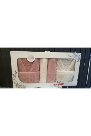 Familien-Bademantel-Set Hazal, 8-teilig, 100 % Baumwolle, Dusty Rose-Creme, verpackt - 4