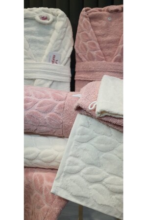 Familien-Bademantel-Set Hazal, 8-teilig, 100 % Baumwolle, Dusty Rose-Creme, verpackt - 5