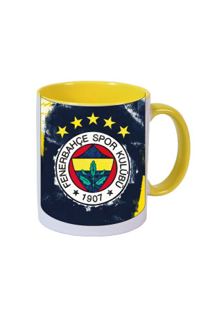 Fenerbahçe logo tasarımlı içi ve kulbu renkli porselen kupa bardak fenerbahçej - 4