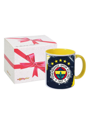 Fenerbahçe logo tasarımlı içi ve kulbu renkli porselen kupa bardak fenerbahçej - 5