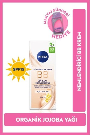 Feuchtigkeitsspendende BB-Creme SPF15 Sonnenschutz 50 ml – mittlerer Concealer – Make-up-Schwamm als Geschenk - 2