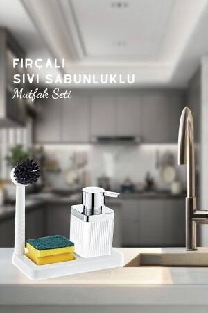 Fırçalı Sıvı Sabunluk Süngerlik Standlı Mutfak Banyo Seti GM00254 - 2