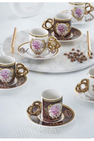 Flonal Blumenmotivmuster Gold 6-Personen-Kaffeetassenset aus Porzellan 0136 SHP-22-0136/12 - 2