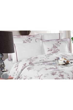 Florentina V. 2 Bettbezug-Set aus 100 % Baumwollsatin, Spannbetttuch, King-Size-Bett, King-Size-Bett, weiß-lila Muster RTN004 - 4