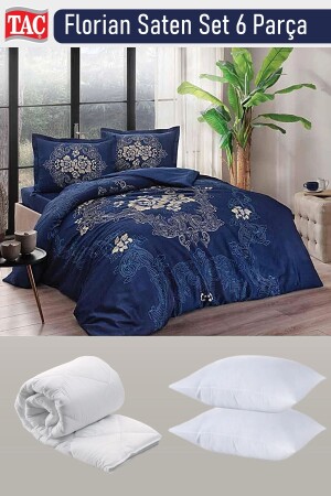 Florian Saten Uyku Seti 6 Parça Lacivert - Gothic Themed Satin Duvet Cover - 2