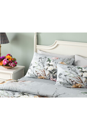 Flower Heaven Digital bedrucktes Doppelbett-Bettbezug-Set aus weicher Baumwolle, 200 x 220 cm, Grau, 10039359 - 4