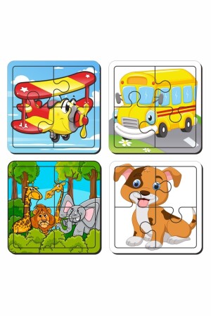 Flugzeug – Bus – Niedliche Tiere und Hund 4-teiliges 4-teiliges Puzzle Erstes Puzzle – Einfaches Puzzle - 3