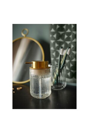 Flüssigseifenspender mit Goldkopf Meridyendukkan Glas-Goldfarbe 350 ml IKEA_SILVTJARN_SABUNLUK_350 - 7