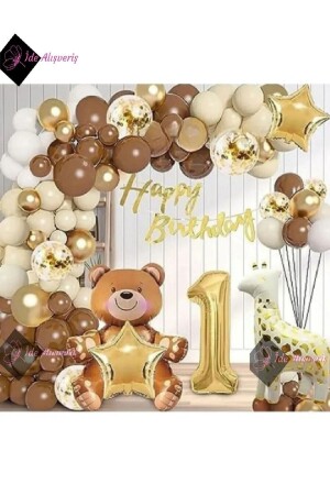 Folienballon mit Tiermotiv, braun, 1-Jahres-Geburtstagsparty-Set, Ballon-Set - 6