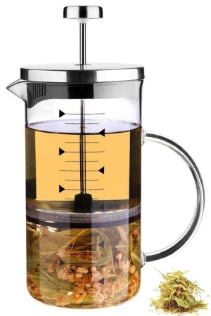 French Press Bitki Çayı Demliği Filtre Kahve Ataşe Dayanıklı Demlik Borosilikat Cam Ölçü Kabı 600ml - 2