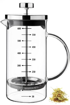 French Press Bitki Çayı Demliği Filtre Kahve Ataşe Dayanıklı Demlik Borosilikat Cam Ölçü Kabı 600ml - 4