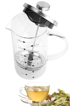 French Press Bitki Çayı Demliği Filtre Kahve Ataşe Dayanıklı Demlik Borosilikat Cam Ölçü Kabı 600ml - 5