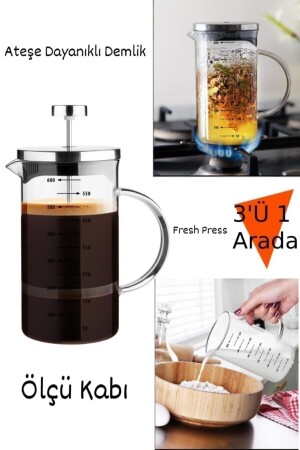 French Press Teekanne Messbecher 3in1 Produkt Borosilikatglas Frenchpress 600 ml P320S5802 - 1