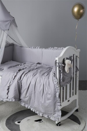 Frilly Grey 60x120 Farbe Kinderbett / Montessori Kantenschutz und Bettbezug-Set Schlafset Sleepset012 - 4