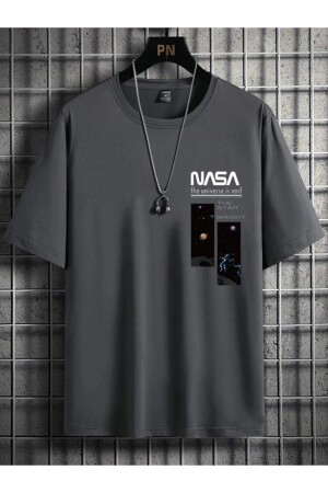 Füme Oversize Nasa Baskılı T-shirt - Oversize Baskılı - 1