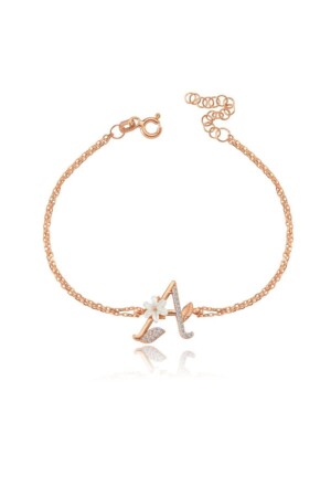 Funkelndes Magnolienblüten-Buchstaben-A-Buchstabenarmband aus Roségold - 3