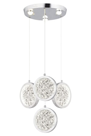 Furmet 4-teilige runde Chrom-Pendelleuchte mit LED, moderne Küche, Flur, LED-Wohnzimmer-Pendelleuchte, Kronleuchter 12180-04-CH - 4