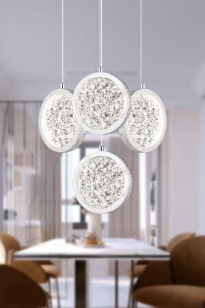 Furmet 4-teilige runde Chrom-Pendelleuchte mit LED, moderne Küche, Flur, LED-Wohnzimmer-Pendelleuchte, Kronleuchter 12180-04-CH - 3