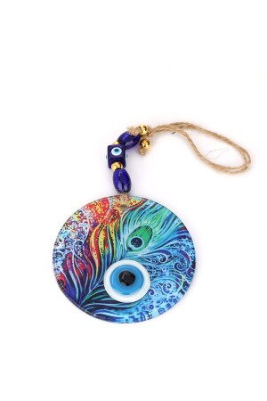 Fusion Glas Pfauenfeder gemustert 12 x 12 cm Evil Eye Perlen 12 x 30 cm handgefertigte Wanddekoration Amulett Mix50588 - 2