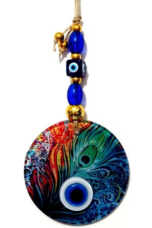 Fusion Glas Pfauenfeder gemustert 12 x 12 cm Evil Eye Perlen 12 x 30 cm handgefertigte Wanddekoration Amulett Mix50588 - 4