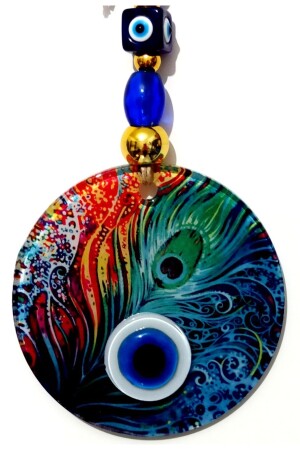 Fusion Glas Pfauenfeder gemustert 12 x 12 cm Evil Eye Perlen 12 x 30 cm handgefertigte Wanddekoration Amulett Mix50588 - 5